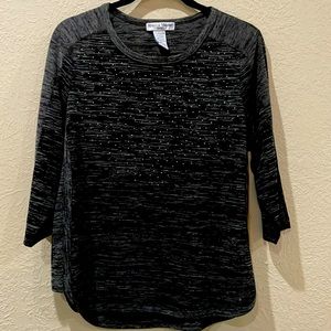 EUC Rebecca Malone Petites Petite Medium Black Sweater Rhinstones Long Sleeve
